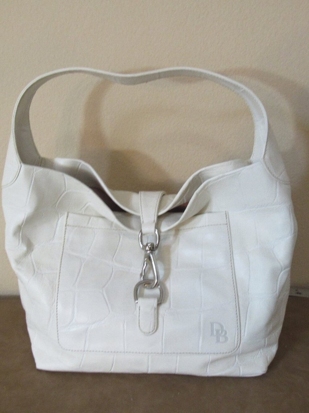 Vintage Dooney and Bourke Ivory Annalisa Lock Sac Crocodile Leather Hobo Bag